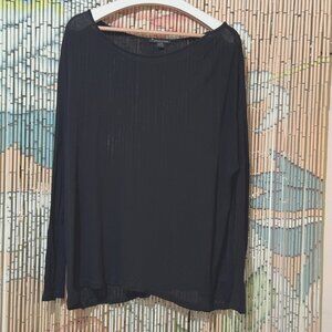 TWENTYONE Round Neck Dropped Sleeve Lightweight Sweater Knit Top, Black, Large